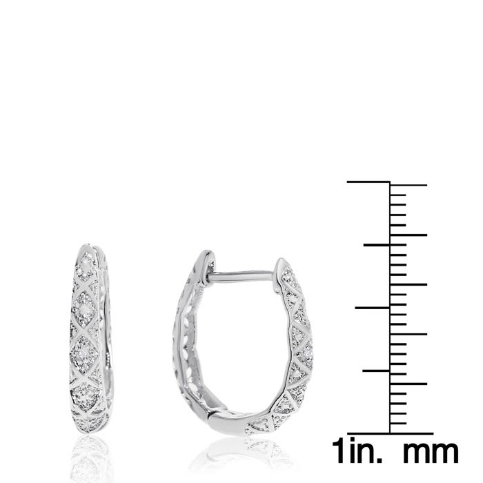 Delicately Embellished Diamond Hoop Earrings, Silver Overlay, 3/4 Inch