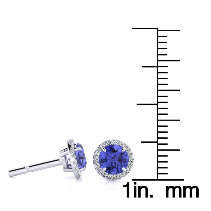 1 1/4 Carat Round Shape Tanzanite and Halo Diamond Earrings In 14 Karat White Gold