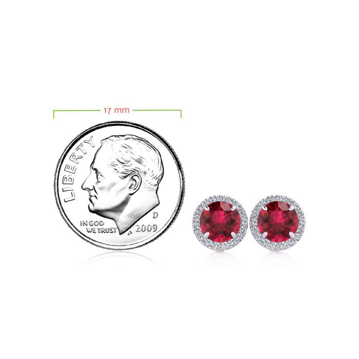 1 1/3 Carat Round Shape Ruby and Halo Diamond Earrings In 14 Karat White Gold