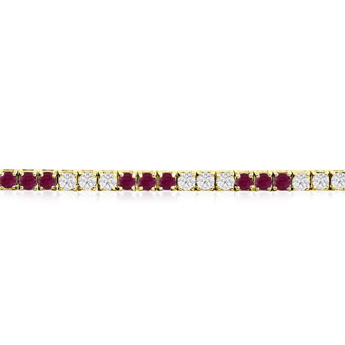 Ruby Bracelet; Ruby Tennis Bracelet; 5 Carat Ruby and Diamond Bracelet In 14 Karat Yellow Gold