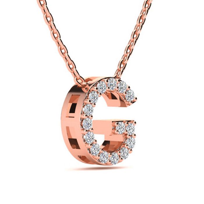 Diamond Initial Necklace Letter G Initial Necklace In 14K Rose Gold SuperJeweler