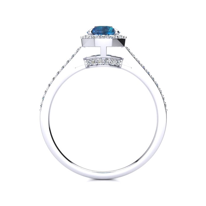 1 Carat Blue Diamond Halo Engagement Ring in 14k White Gold