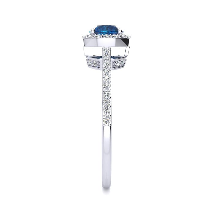 1 Carat Blue Diamond Halo Engagement Ring in 14k White Gold