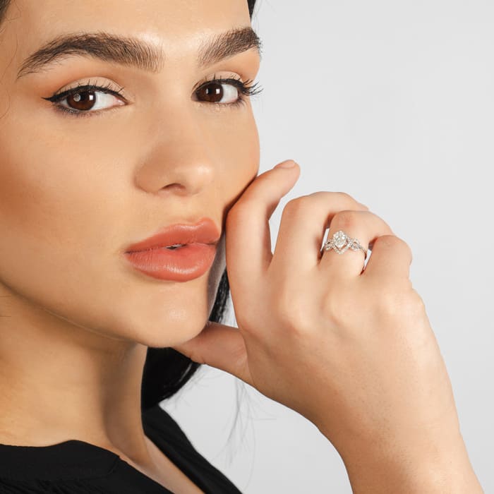 1 1/2 Carat Pear Shape Halo Diamond Fancy Engagement Ring In 14K White Gold (H-I, SI2-I1)