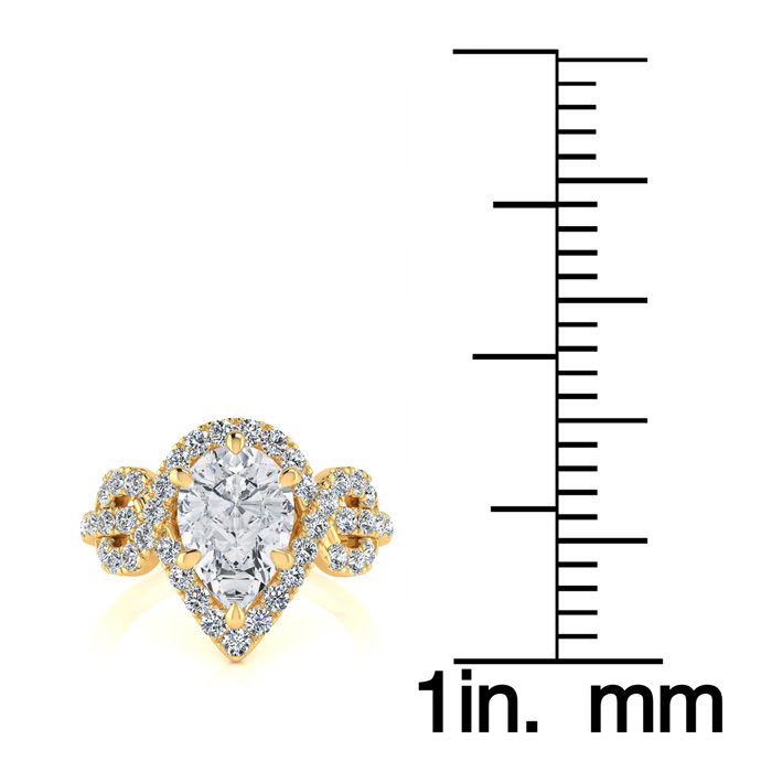 1 1/2 Carat Pear Shape Halo Diamond Fancy Engagement Ring In 14K Yellow Gold (H-I, SI2-I1)