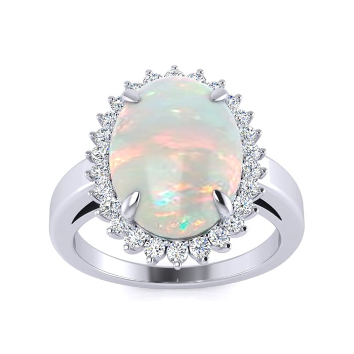 4 Carat Ballerina Opal Ring with Diamonds In 14 Karat White Gold