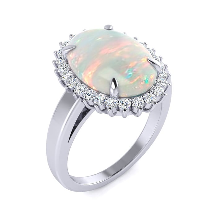 4 Carat Ballerina Opal Ring with Diamonds In 14 Karat White Gold