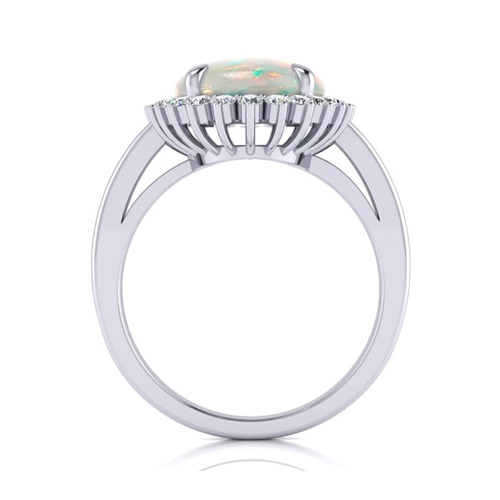4 Carat Ballerina Opal Ring with Diamonds In 14 Karat White Gold