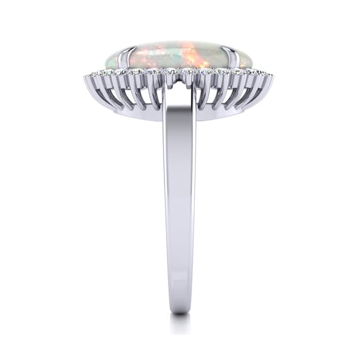 4 Carat Ballerina Opal Ring with Diamonds In 14 Karat White Gold