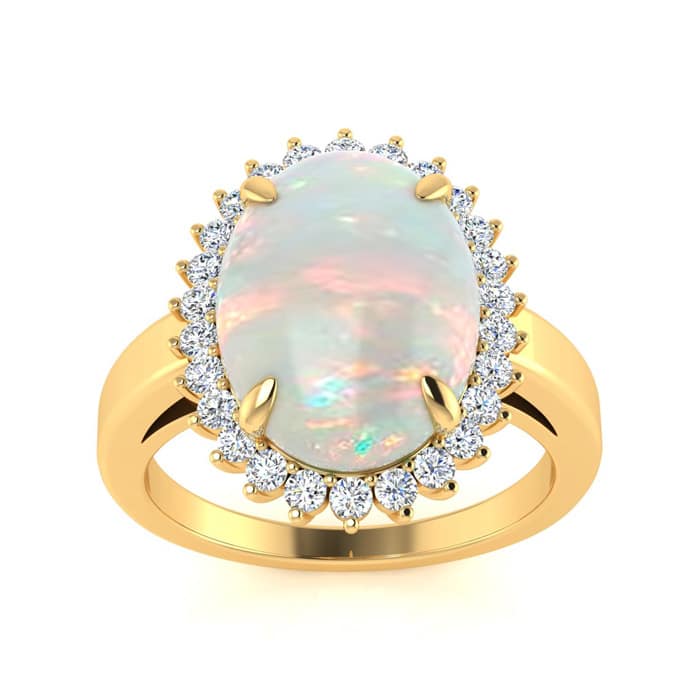 4 Carat Ballerina Opal Ring with Diamonds In 14 Karat Yellow Gold