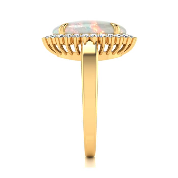 4 Carat Ballerina Opal Ring with Diamonds In 14 Karat Yellow Gold