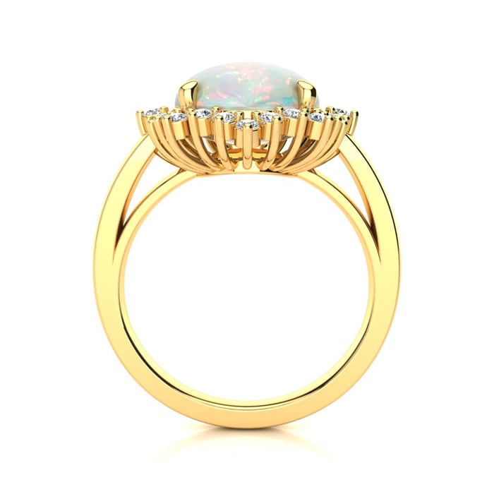 4 Carat Ballerina Opal Ring with Diamonds In 14 Karat Yellow Gold