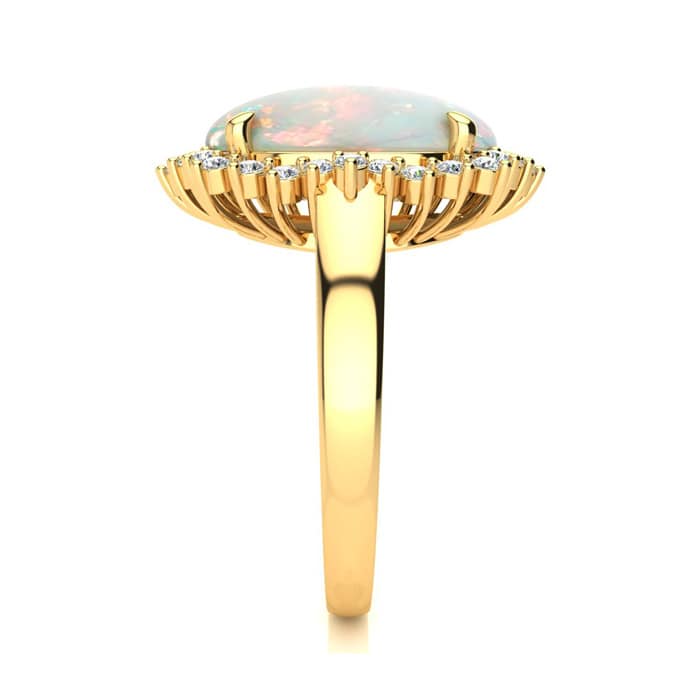 4 Carat Ballerina Opal Ring with Diamonds In 14 Karat Yellow Gold