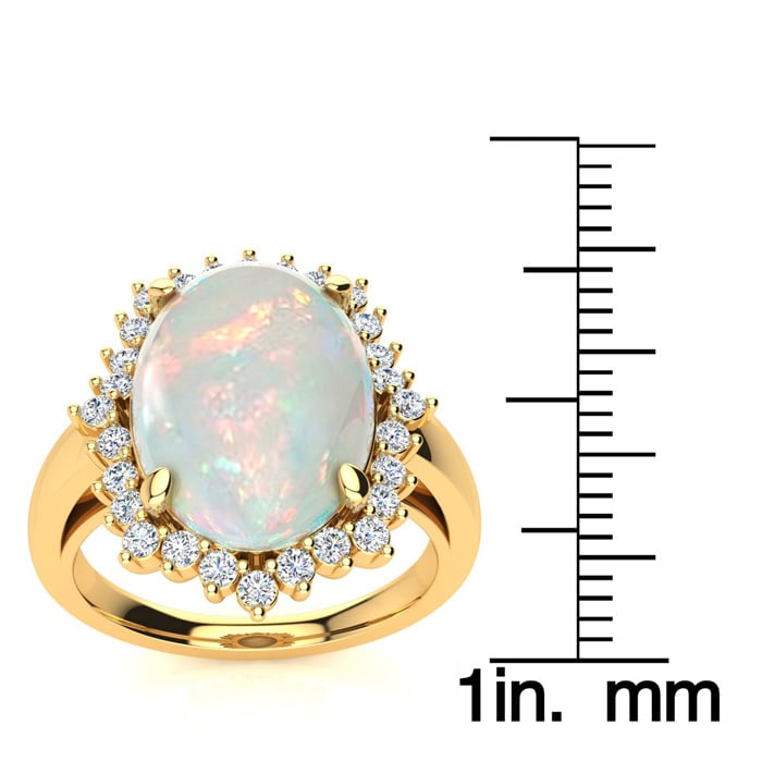 4 Carat Ballerina Opal Ring with Diamonds In 14 Karat Yellow Gold
