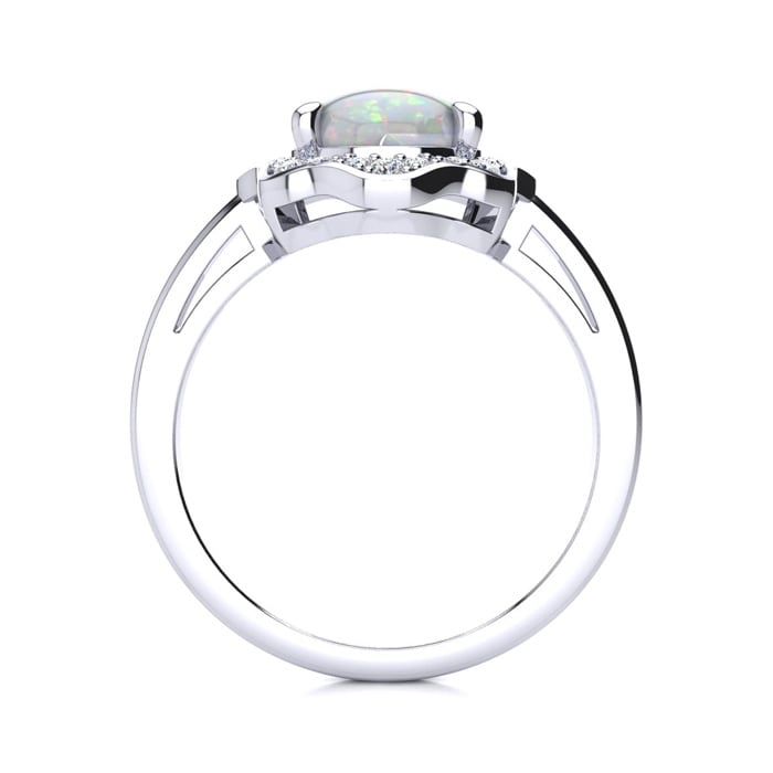 1-2/3 Carat Opal Ring and Halo Diamonds In 14 Karat White Gold