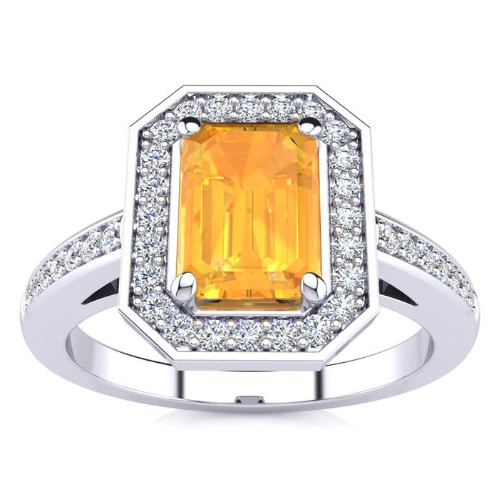 1 Carat Citrine and Halo Diamond Ring In 14 Karat White Gold