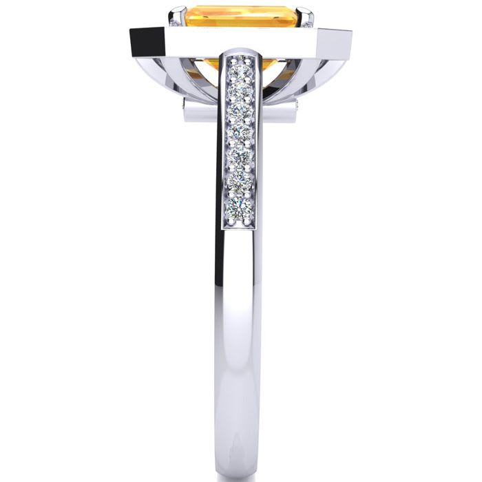 1 Carat Citrine and Halo Diamond Ring In 14 Karat White Gold