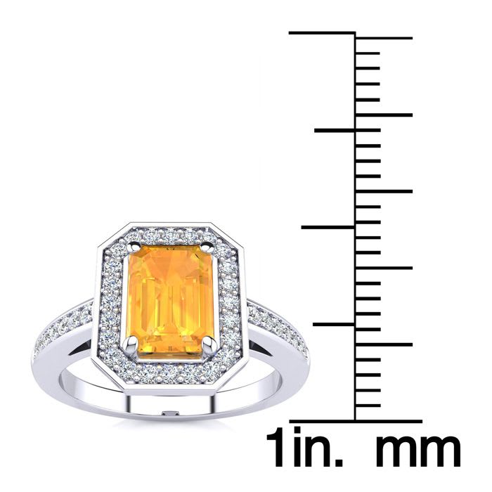 1 Carat Citrine and Halo Diamond Ring In 14 Karat White Gold