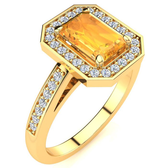 1 Carat Citrine and Halo Diamond Ring In 14 Karat Yellow Gold