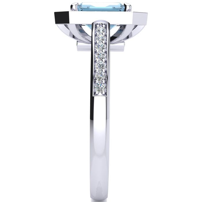 Aquamarine Ring: Aquamarine Jewelry: 1 Carat Aquamarine and Halo Diamond Ring In 14 Karat White Gold