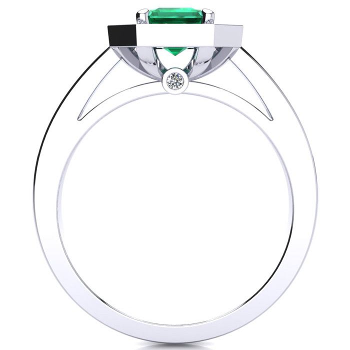 1 Carat Emerald and Halo Diamond Ring In 14 Karat White Gold