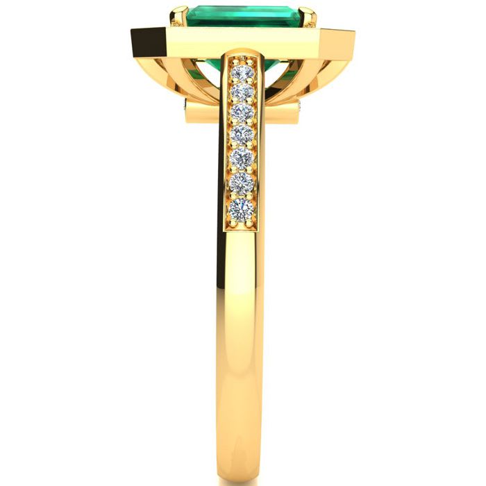1 Carat Emerald and Halo Diamond Ring In 14 Karat Yellow Gold