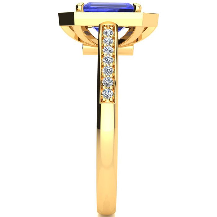 1 1/3 Carat Tanzanite and Halo Diamond Ring In 14 Karat Yellow Gold