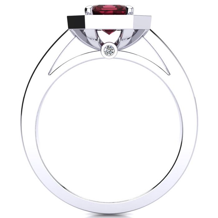 Garnet Ring: Garnet Jewelry: 1 1/2 Carat Garnet and Halo Diamond Ring In 14 Karat White Gold