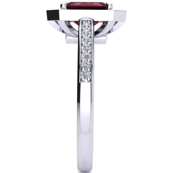 Garnet Ring: Garnet Jewelry: 1 1/2 Carat Garnet and Halo Diamond Ring In 14 Karat White Gold