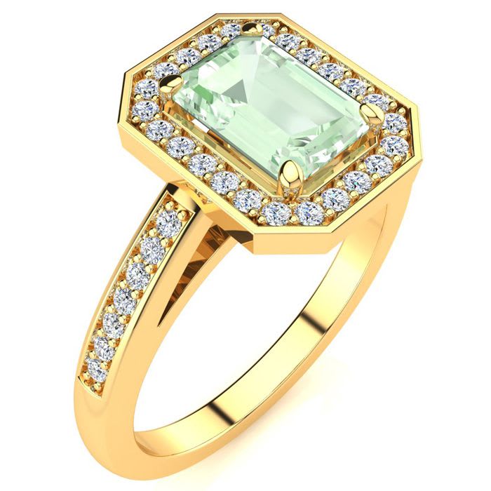1 Carat Green Amethyst and Halo Diamond Ring In 14 Karat Yellow Gold
