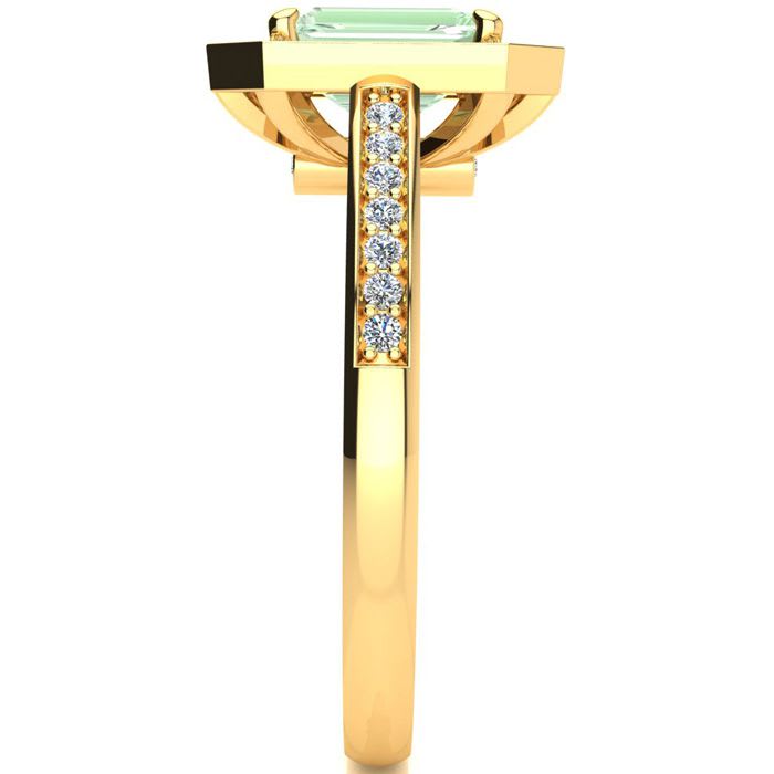 1 Carat Green Amethyst and Halo Diamond Ring In 14 Karat Yellow Gold
