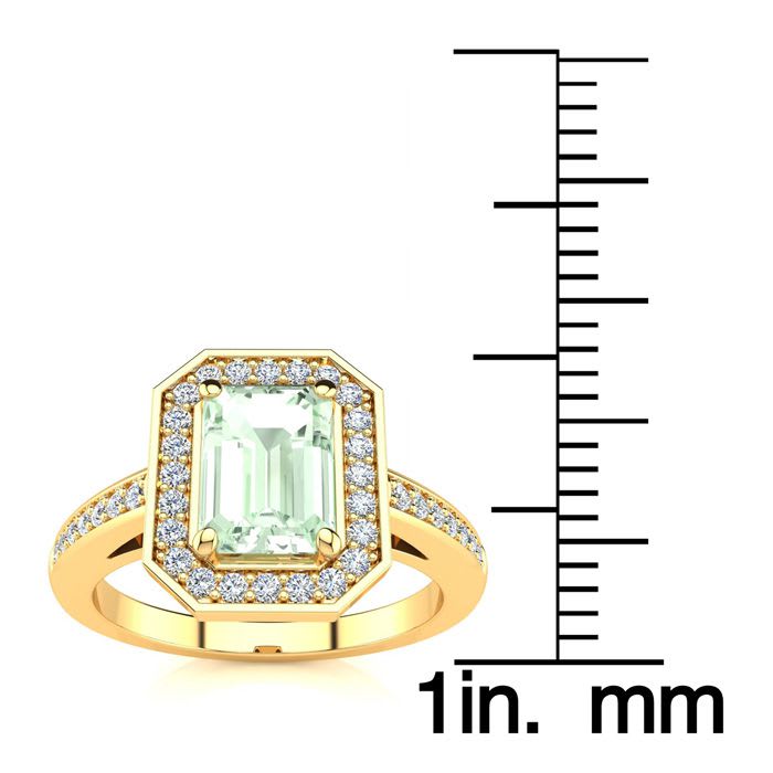 1 Carat Green Amethyst and Halo Diamond Ring In 14 Karat Yellow Gold
