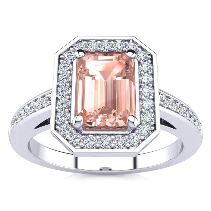 1 Carat Morganite and Halo Diamond Ring In 14 Karat White Gold