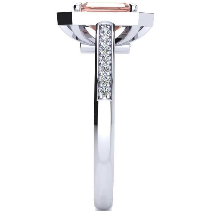 1 Carat Morganite and Halo Diamond Ring In 14 Karat White Gold