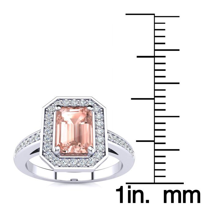 1 Carat Morganite and Halo Diamond Ring In 14 Karat White Gold