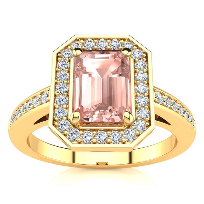 1 Carat Morganite and Halo Diamond Ring In 14 Karat Yellow Gold