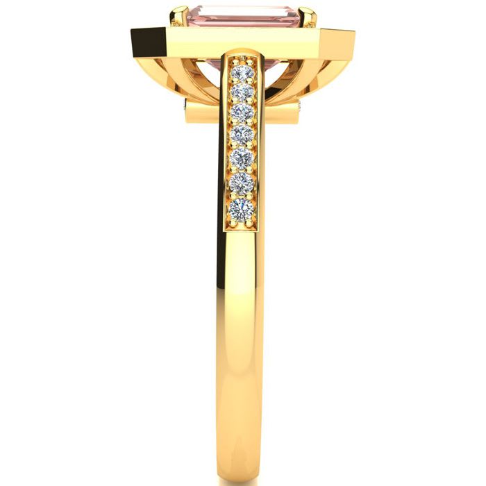 1 Carat Morganite and Halo Diamond Ring In 14 Karat Yellow Gold