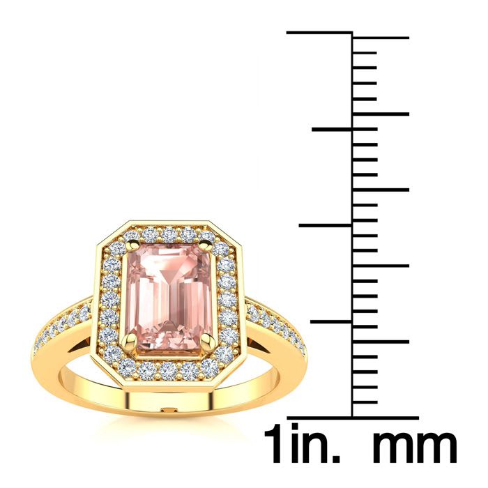 1 Carat Morganite and Halo Diamond Ring In 14 Karat Yellow Gold