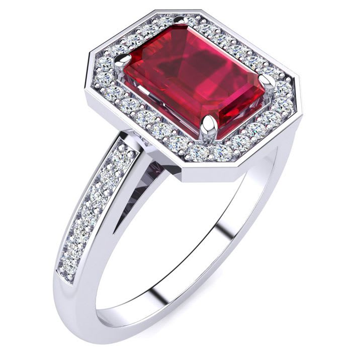 1 1/4 Carat Ruby and Halo Diamond Ring In 14 Karat White Gold