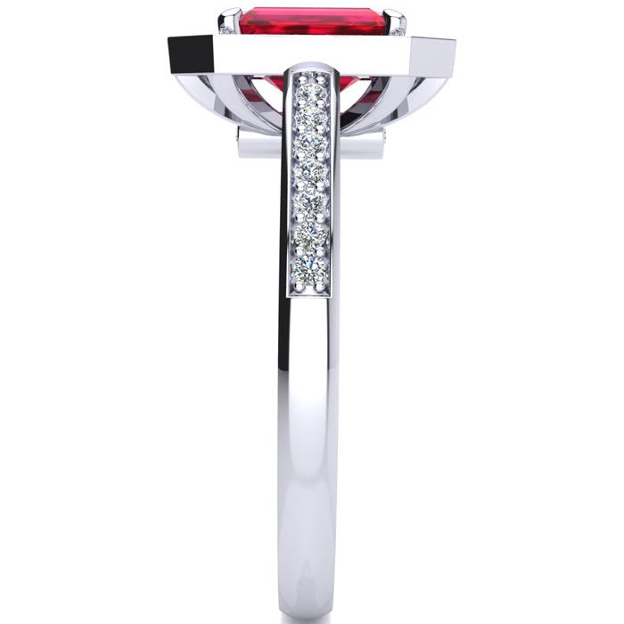 1 1/4 Carat Ruby and Halo Diamond Ring In 14 Karat White Gold