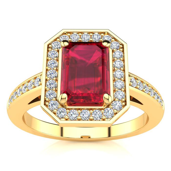 1 1/4 Carat Ruby and Halo Diamond Ring In 14 Karat Yellow Gold