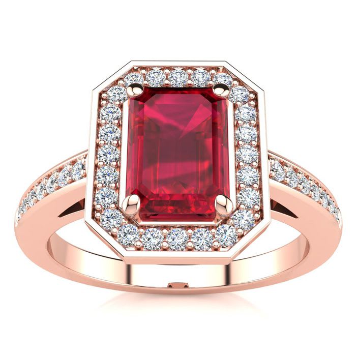 Ruby Ring July Birthstone 1 1 4 Carat Ruby and Halo Diamond