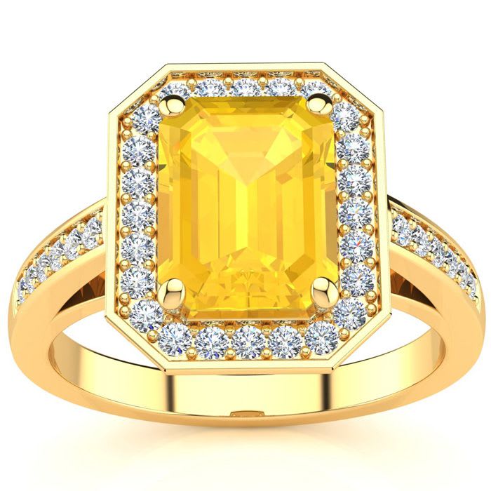 November Birthstone Citrine Ring 2 Carat Citrine and Halo