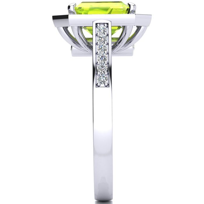2 Carat Peridot and Halo Diamond Ring In 14 Karat White Gold