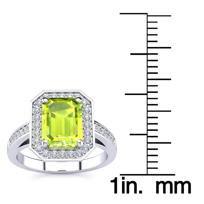 2 Carat Peridot and Halo Diamond Ring In 14 Karat White Gold