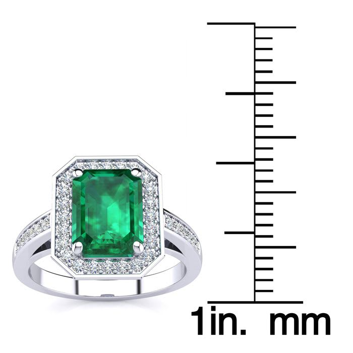 1 3/4 Carat Emerald and Halo Diamond Ring In 14 Karat White Gold