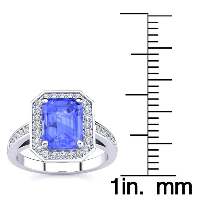 2 Carat Tanzanite and Halo Diamond Ring In 14 Karat White Gold