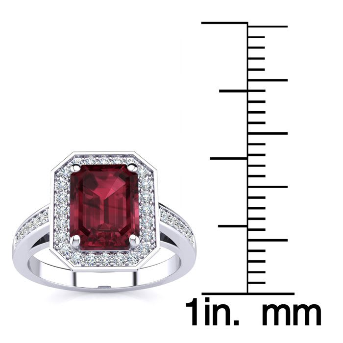 Garnet Ring: Garnet Jewelry: 2 1/4 Carat Garnet and Halo Diamond Ring In 14 Karat White Gold