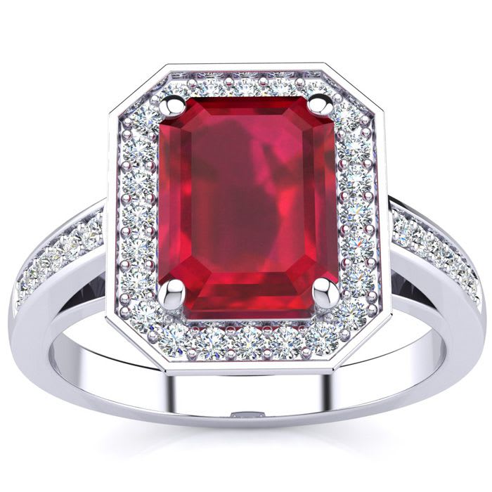 2 1/2 Carat Ruby and Halo Diamond Ring In 14 Karat White Gold