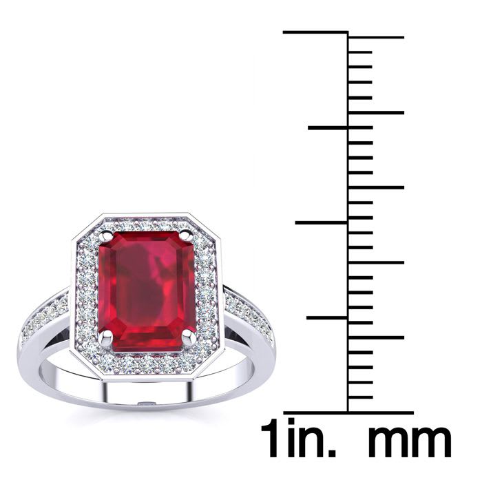 2 1/2 Carat Ruby and Halo Diamond Ring In 14 Karat White Gold
